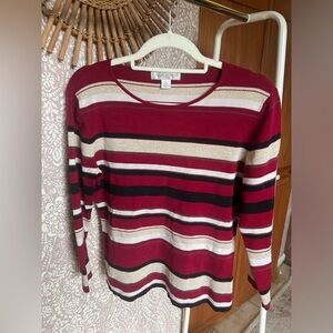 Y2K Casual Corner Red Black Gold Shimmer Glitter Striped Crewneck Sweater Blouse